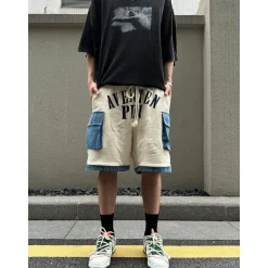 Aventen Pin Denim Patch Sweat Shorts White