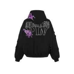 Aventen Pin Destroyed Paisley Zip Up Jacket Black