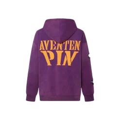 Aventen Pin DIY Tearing Denim Inside Hoodie Purple