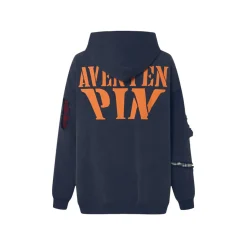 Aventen Pin DIY Tearing Shirt Inside Hoodie Navy Blue