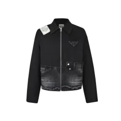 Aventen Pin Memo Patch Zip Up Denim Jacket Black