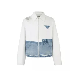 Aventen Pin Memo Patch Zip Up Denim Jacket White