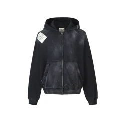Aventen Pin Memo Patch Zip Up Hoodie Black