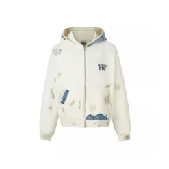 Aventen Pin Memo Patch Zip Up Hoodie White