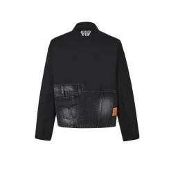 Aventen Pin Memo Patch Zip Up Denim Jacket Black