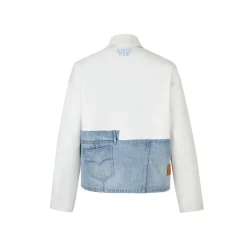 Aventen Pin Memo Patch Zip Up Denim Jacket White