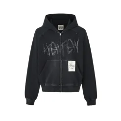 Aventen Pin Memo Zip Up Washed Hoodie