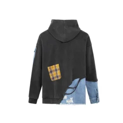 Aventen Pin Multi Denim Patch Zip Up Hoodie Black