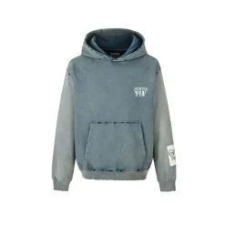 Aventen Pin Patched Logo Washed Hoodie Blue