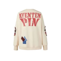 Aventen Pin Patchwork Plaid Broken Sweater White