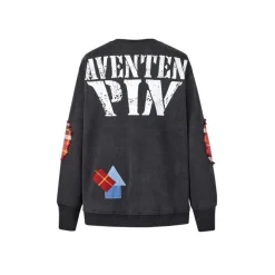 Aventen Pin Patchwork Plaid Broken Sweater Black
