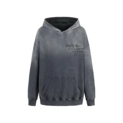 Aventen Pin Washed Faded Logo Hoodie Dark Grey