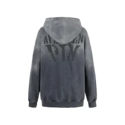 Aventen Pin Washed Faded Logo Hoodie Dark Grey