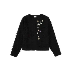Charlie Luciano Colored Button Tassel Tweed Coat Black