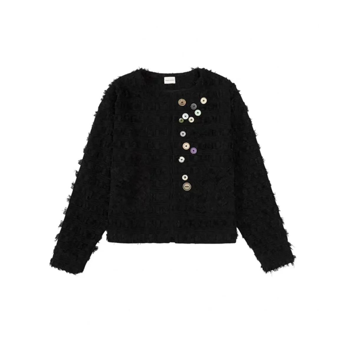 Charlie Luciano Colored Button Tassel Tweed Coat Black