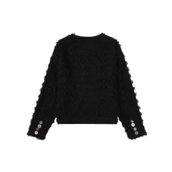 Charlie Luciano Colored Button Tassel Tweed Coat Black