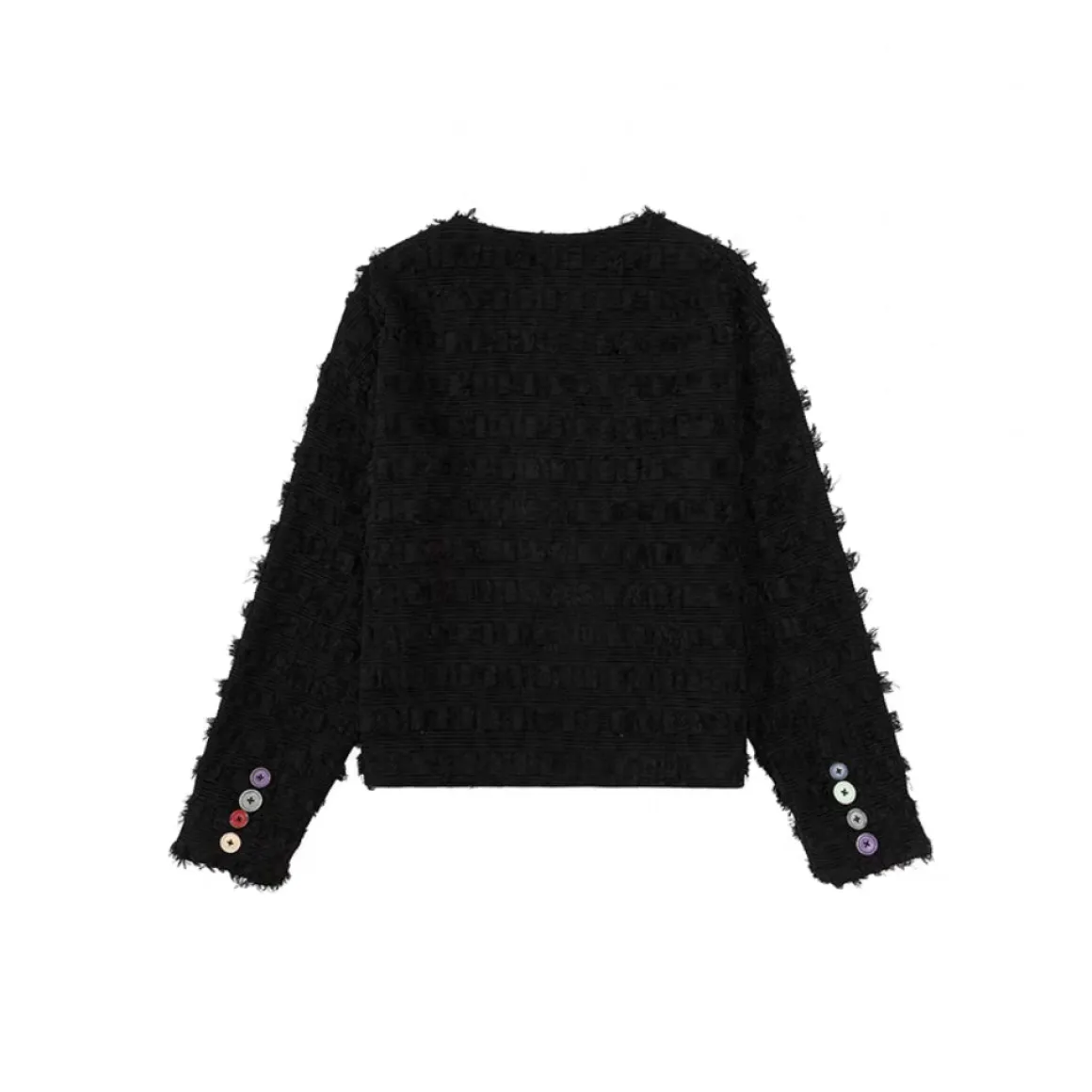 Charlie Luciano Colored Button Tassel Tweed Coat Black