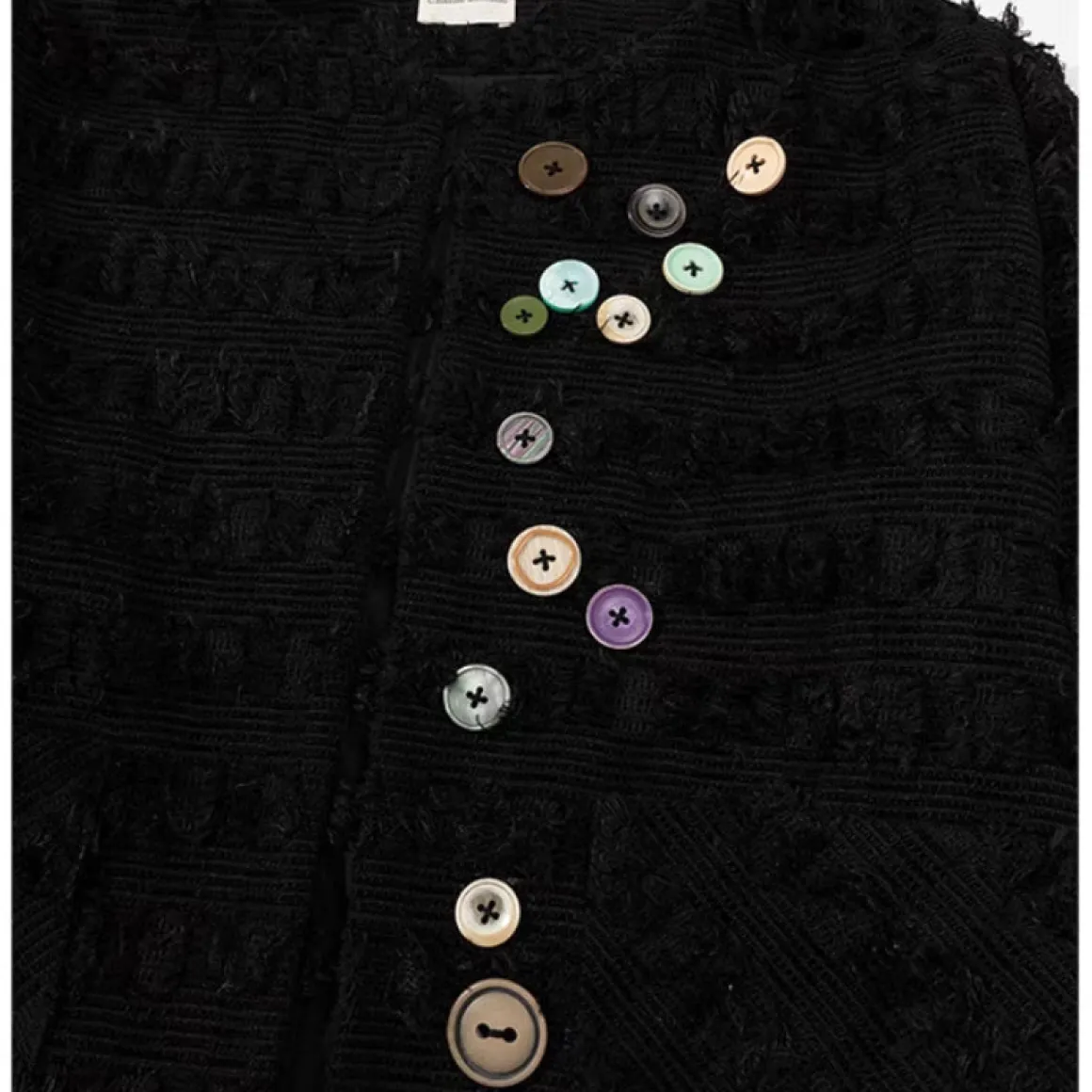 Charlie Luciano Colored Button Tassel Tweed Coat Black