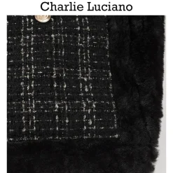 Charlie Luciano Tweed Patch Faux Fur Coat Black