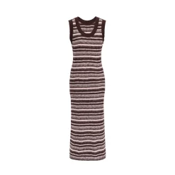 Concise-White Color Striped Knitted Long Dress