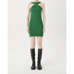 Concise-White Cross Vest Knit Dress Green