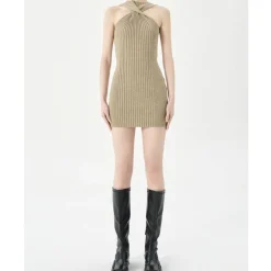 Concise-White Cross Vest Knit Dress Grey