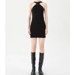 Concise-White Cross Vest Knit Dress Black