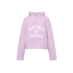 Concise-White Knitted Logo Hoodie Purple