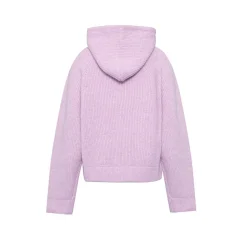 Concise-White Knitted Logo Hoodie Purple