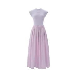 Concise-White Stitching Printed Logo Dress Purple
