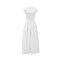 Concise-White Stitching Printed Logo Dress White