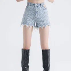 Cottia Destroyed Cut-Out Denim Shorts