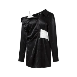 Cottia Off-Shoulder Contrast Color Shirt Dress Black