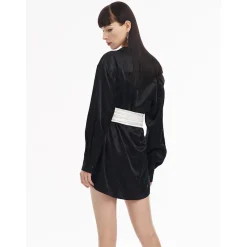 Cottia Off-Shoulder Contrast Color Shirt Dress Black
