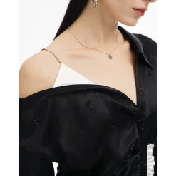 Cottia Off-Shoulder Contrast Color Shirt Dress Black