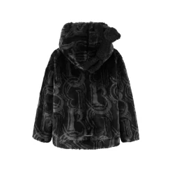 13De Marzo Artificial Fur Logo Hooded Coat Black
