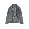 13De Marzo Back Plush Bear Lapel Fuzzy Coat Gray