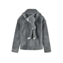 13De Marzo Back Plush Bear Lapel Fuzzy Coat Gray