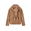 13De Marzo Back Plush Bear Lapel Fuzzy Coat Brown