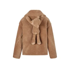 13De Marzo Back Plush Bear Lapel Fuzzy Coat Brown