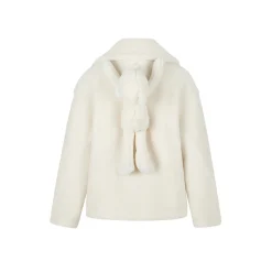 13De Marzo Back Plush Bear Lapel Fuzzy Coat White