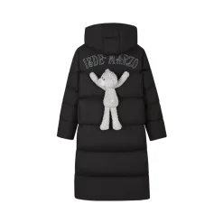 13De Marzo Back Plush Bear Long Down Jacket Black