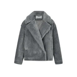13De Marzo Back Plush Bear Lapel Fuzzy Coat Gray