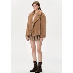 13De Marzo Back Plush Bear Lapel Fuzzy Coat Brown
