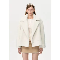 13De Marzo Back Plush Bear Lapel Fuzzy Coat White