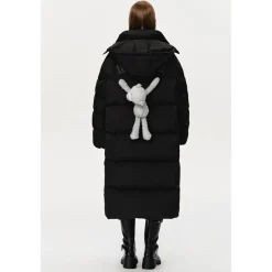 13De Marzo Back Plush Bear Long Down Jacket Black