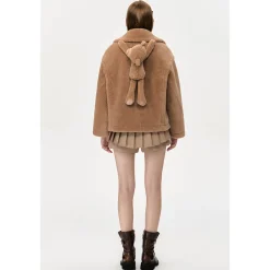 13De Marzo Back Plush Bear Lapel Fuzzy Coat Brown