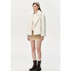 13De Marzo Back Plush Bear Lapel Fuzzy Coat White
