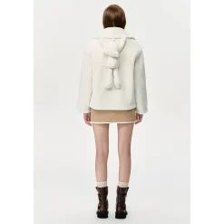 13De Marzo Back Plush Bear Lapel Fuzzy Coat White