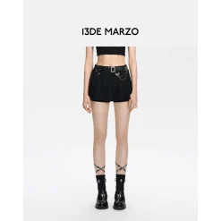 13De Marzo Badge Punk Knit Skirt Shorts Black